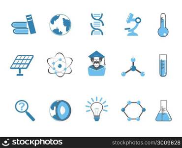 isolated blue color science icons set from white background