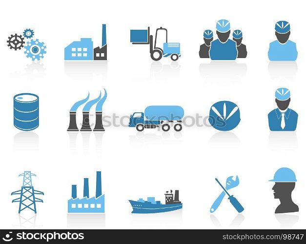 isolated blue color series industry icons set on white background
