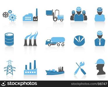 isolated blue color series industry icons set on white background