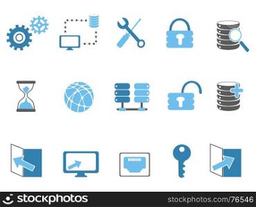 isolated blue database technology icons set from white background