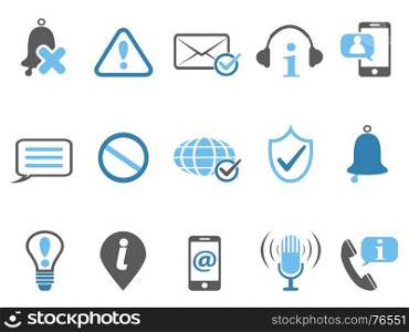 isolated blue notification and information icons set from white background