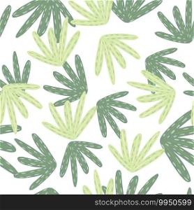 Isolated botanic seamless pattern with green tones foliage shapes. White background. Simple design. Decorative backdrop for fabric design, textile print, wrapping, cover. Vector illustration. Isolated botanic seamless pattern with green tones foliage shapes. White background. Simple design.
