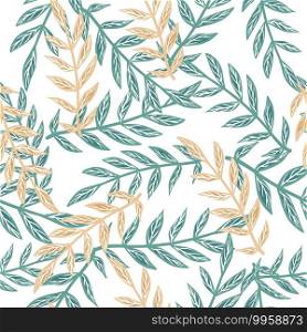 Isolated botanic seamless pattern with pink and blue outline contoured branches shapes. White background. Designed for fabric design, textile print, wrapping, cover. Vector illustration. Isolated botanic seamless pattern with pink and blue outline contoured branches shapes. White background.