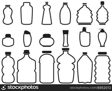 isolated bottle container outline icons from white background