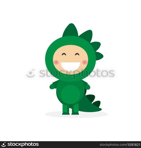 Isolated boy dressed as a dinosaur. Vector illustration