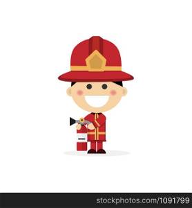 Isolated boy dressed as a fireman. Vector illustration