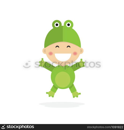 Isolated boy dressed as a frog. Vector illustration