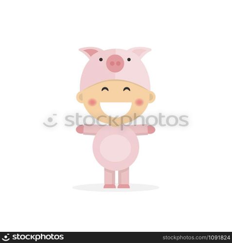Isolated boy dressed as a piggy. Vector illustration