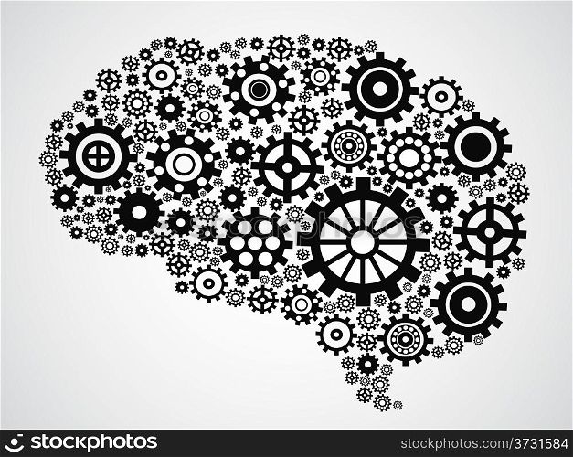 isolated brain filled with gears from gray background