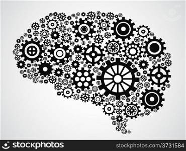 isolated brain filled with gears from gray background