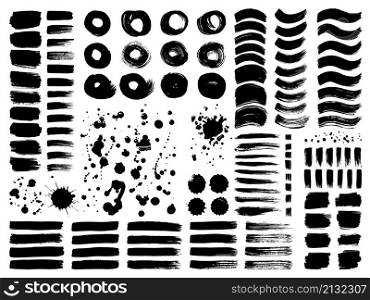 Isolated brush stroke collection. Black dashes signs, freehand paint scratch shapes. Creative painted splash, stamp and smears. Ink lines swanky vector kit. Illustration of black brush grunge set. Isolated brush stroke collection. Black dashes signs, freehand paint scratch shapes. Creative painted splash, stamp and smears. Ink lines swanky vector kit