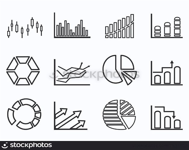 isolated business statistics outline icon set from white background