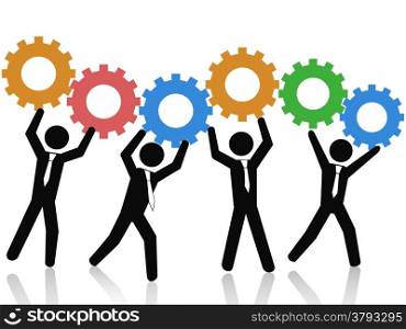 isolated business teams working up with color gears on white background &#x9;