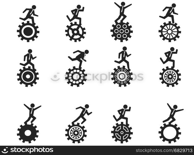 isolated businessman running gear icons set on white background