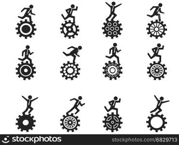 isolated businessman running gear icons set on white background