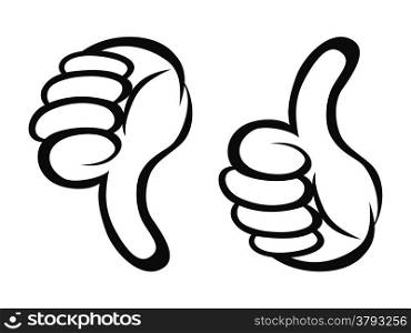 isolated cartoon style of Thumbs up and down outline on white background