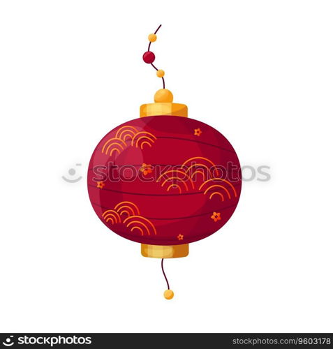 Isolated cartoon vector illustration of red Chinese Lantern with an ornament. Symbol of Chinese culture. Element of Mid-Autumn Festival, Lantern festival, Chinese New Year and Korean Chuseok