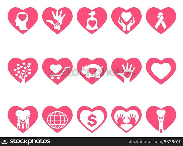 isolated charity icons set in red heart from white background