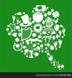 isolated clover leaf with white st patrick icons from green background