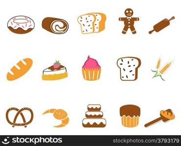 isolated color bakery icons set on white background