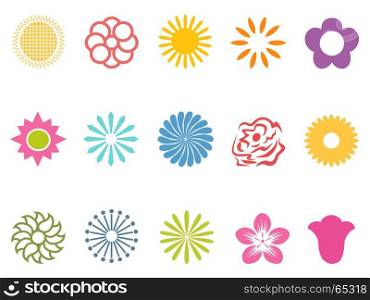 isolated color flower icons set on white background