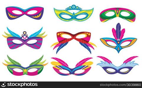 Isolated color mardi gras masks vector collection. Isolated color mardi gras masks vector collection. Masquerade and carnival party illustration