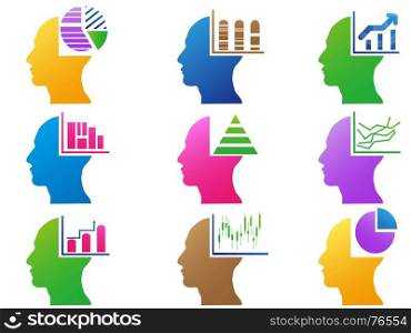 isolated colorful business human head with statistics design from white background