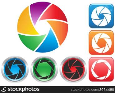 isolated colorful Camera shutter aperture symbol buttons icons on white background