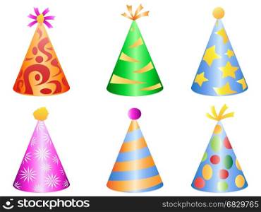 isolated colorful party hat icons on white background