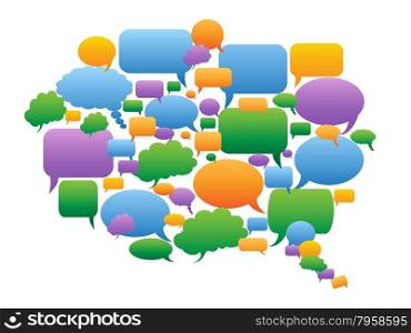 isolated Colorful speech bubbles group in big speech bubble shape on white background