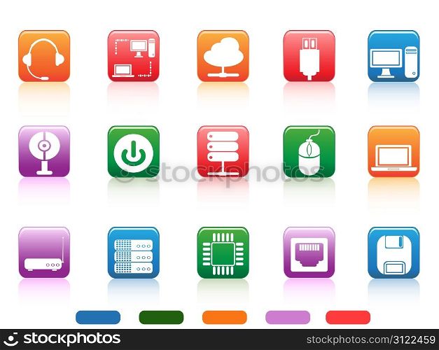 isolated computer devices and components buttons icon on white background
