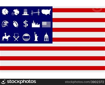 isolated creative american flag with american symbol icons on white background