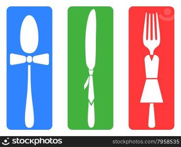 isolated creative fork knife spoon set on white background