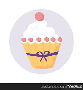 Isolated cute cupcake. Vector muffin in modern flat style. Logo sweet cake. Bakery sign. Birthday yummy symbol. Vector illustration