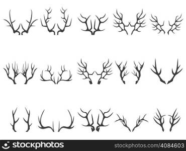 isolated deer horns silhouettes on white background