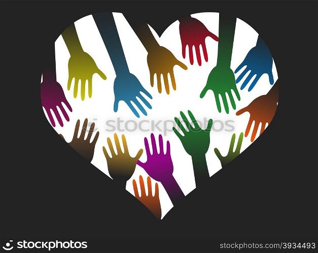 isolated diversity color hands of heart on black background