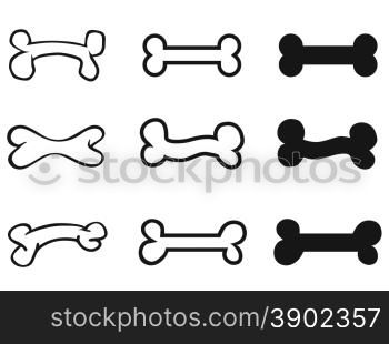 isolated dog bone outline icons on white background