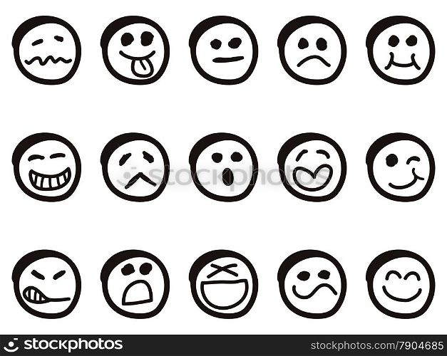 isolated doodle cartoon smiley faces on white background