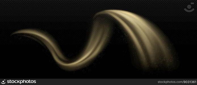 Isolated dust swirl vector on transparent background. Sand wind tail effect with powder. Dirt speed motion tail with glitter. Curve wave stream of sandstorm in desert. Abstract dirty pollution vortex.. Isolated dust swirl vector. Sand wind tail effect
