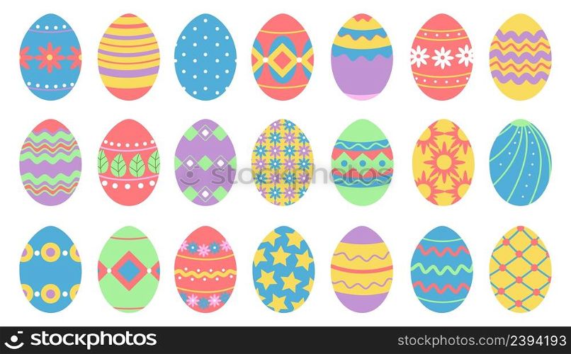 Isolated easter eggs. Dotted egg, different spring elements. Isolated colored holiday decorations. Floral and geometric decorative vector icons. Illustration of easter egg pattern, floral dot ornament. Isolated easter eggs. Dotted egg, different spring festive elements. Isolated colored holiday decorations. Floral and geometric decorative decent vector icons