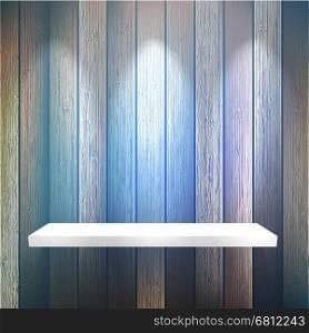 Isolated Empty shelf for exhibit on wood background. + EPS10 vector file