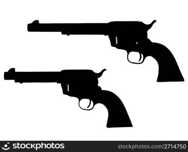 Isolated Firearm - Revolvers (5 and 9 inch) - black on white silhouette