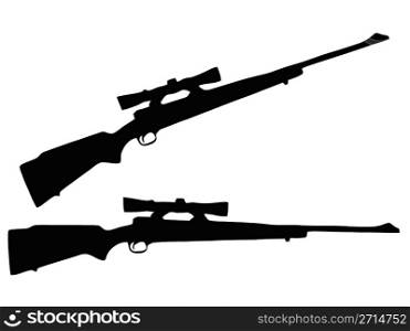 Isolated Firearm - Rifle with Scope - black on white silhouette