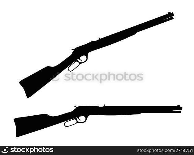 Isolated Firearm - Western type Rifle - black on white silhouette