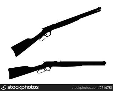 Isolated Firearm - Western type Rifle - black on white silhouette