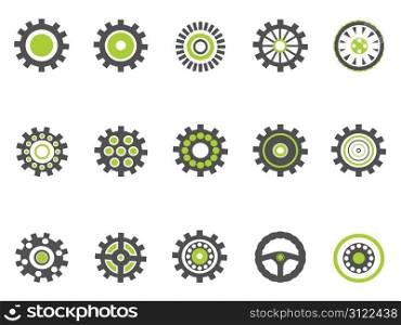 isolated gear and cog icons with green color on white background
