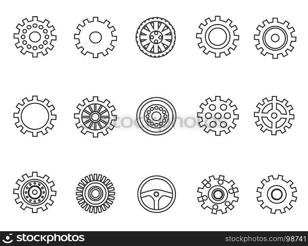 isolated gears outline icons set from white background