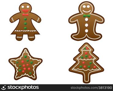 isolated gingerbread cookies set on white background