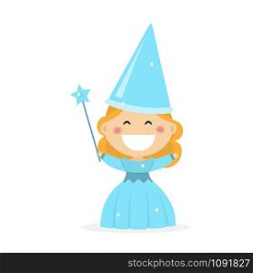 Isolated girl dressed as a fairy godmother. Flat vector illustration