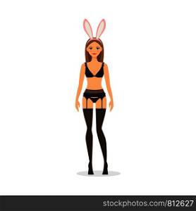 Isolated girl in sexy underwear and funny rabbit ears. Vector illustration. Girl in underwear with rabbit ears